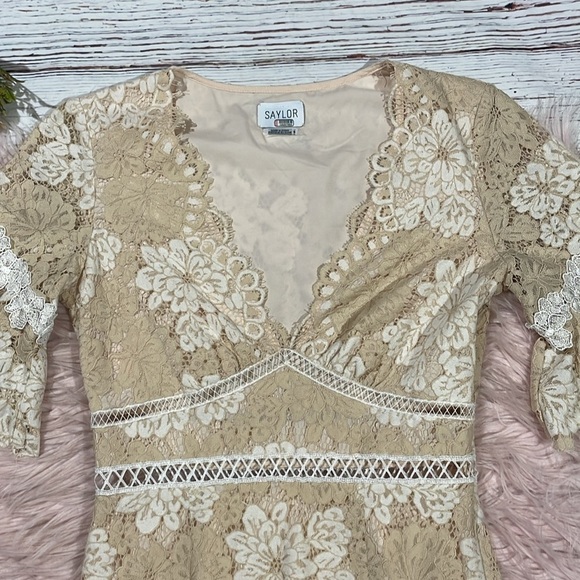 Saylor Ivory Maggy Floral Lace V-Neck Sheath Midi Dress Womens - Picture 7 of 10